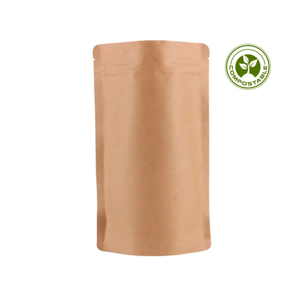 Doypack con fuelle Papel Kraft compostable sin aluminio