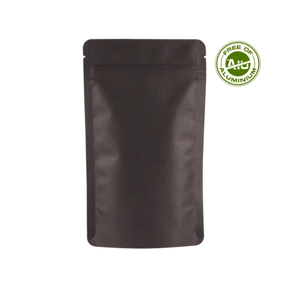 Doypack con fuelle Papel Kraft negro sin aluminio